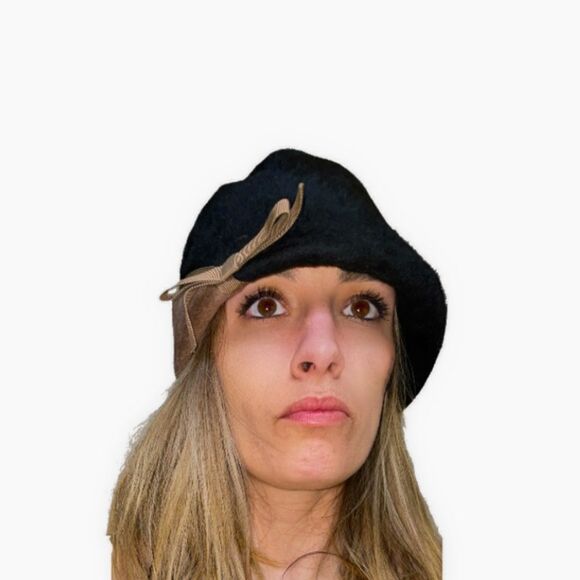 Mr. John Debutante Vintage Hat Black & Tan Taupe 40s 50s Bowl Flapper Cap Gatsby - Picture 1 of 6